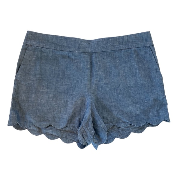 Ann Taylor Loft Women’s 12 Riviera Scallop Hem Shorts Chambray Linen Blend - Picture 2 of 12